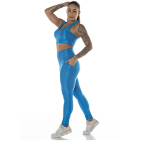 Legging Bolso Canelada em Suplex Poliamida com LYCRA® Azul Onix